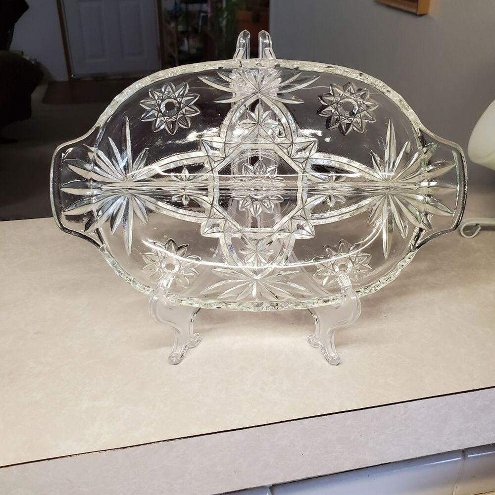 Anchor Hocking Early American Prescut Glass EAPC Clear Divided Relish Dish